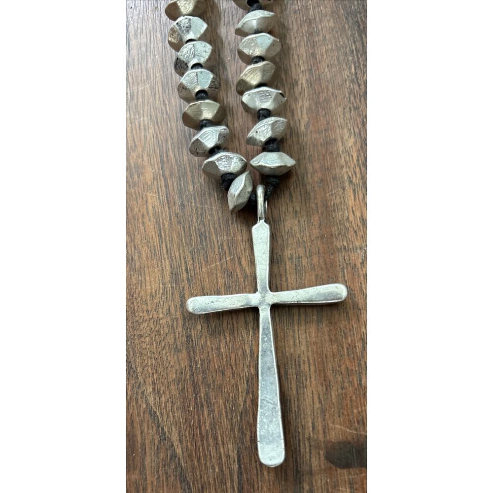 Boho Southwestern Cross Necklace Silver-Tone Karma Belle Navajo Pearl Style - Picture 7 of 7